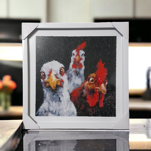 Chicken Wall Art Framed 5D Diamond Art Kitchen Farmhouse 12.5" x 12.5" - Picture 1 of 2